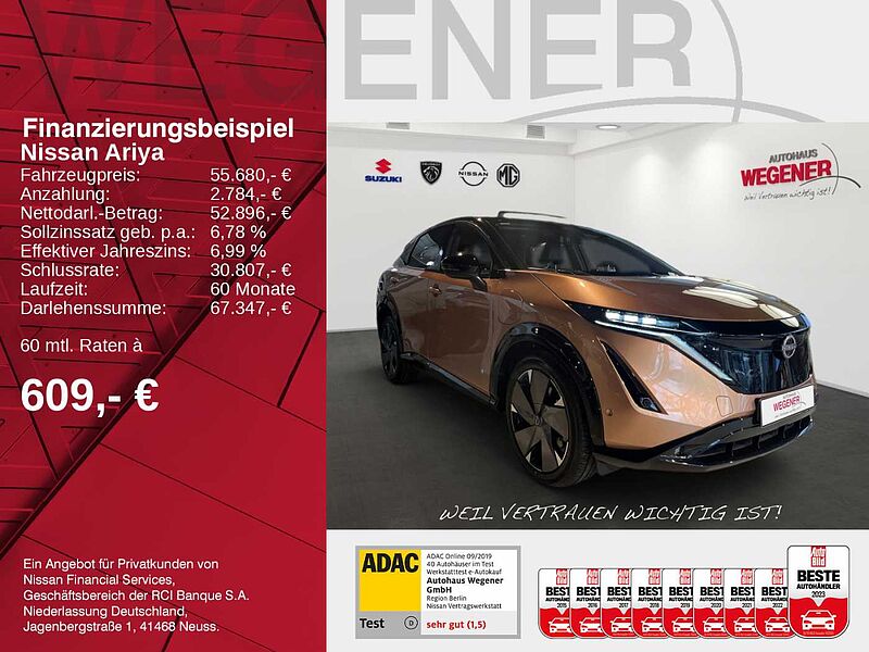 Nissan Ariya e-4ORCE 87kWh (390PS ) Allrad Nappaledersitze-blau 20' LM-Felgen